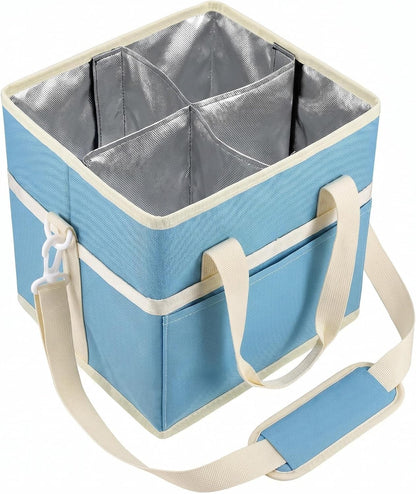 Family Size 4 Compartment Drink Bag with Removable Hard Base | Triple-Layer Oxford Insulated Drink Carrier Bag,7.87x7.87x7.87 Inch,Fits 4 Cups for Travel and Delivery(Pink)
