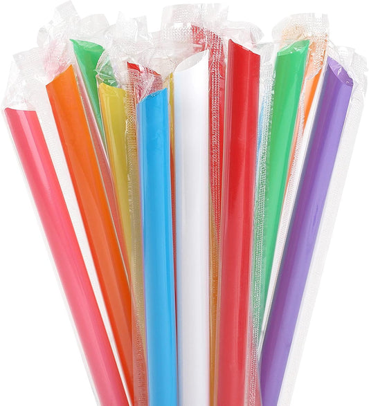 Jumbo Smoothie Straws Boba Straws,Individually Wrapped Multi Colors Disposable Plastic Large Wide-mouthed Milkshake Bubble Tea Drinking Straw(0.43" Diameter and 9.45" long)