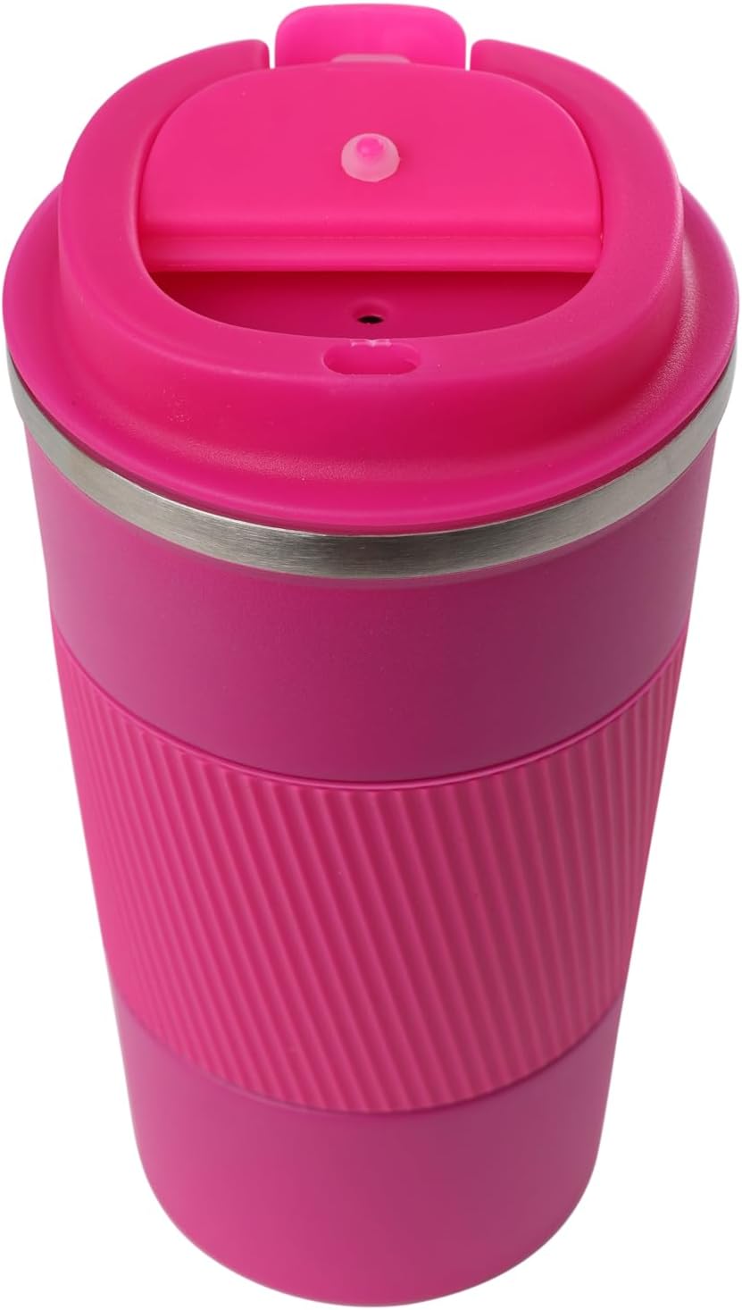Dominica 18 oz Travel Coffee Mug - Double Wall Vacuum Insulated Stainless Steel Tumbler with Flip Lid, Leak-Proof Coffee Cup with Non-Slip Silicone Base, Hot & Cold Drink Container