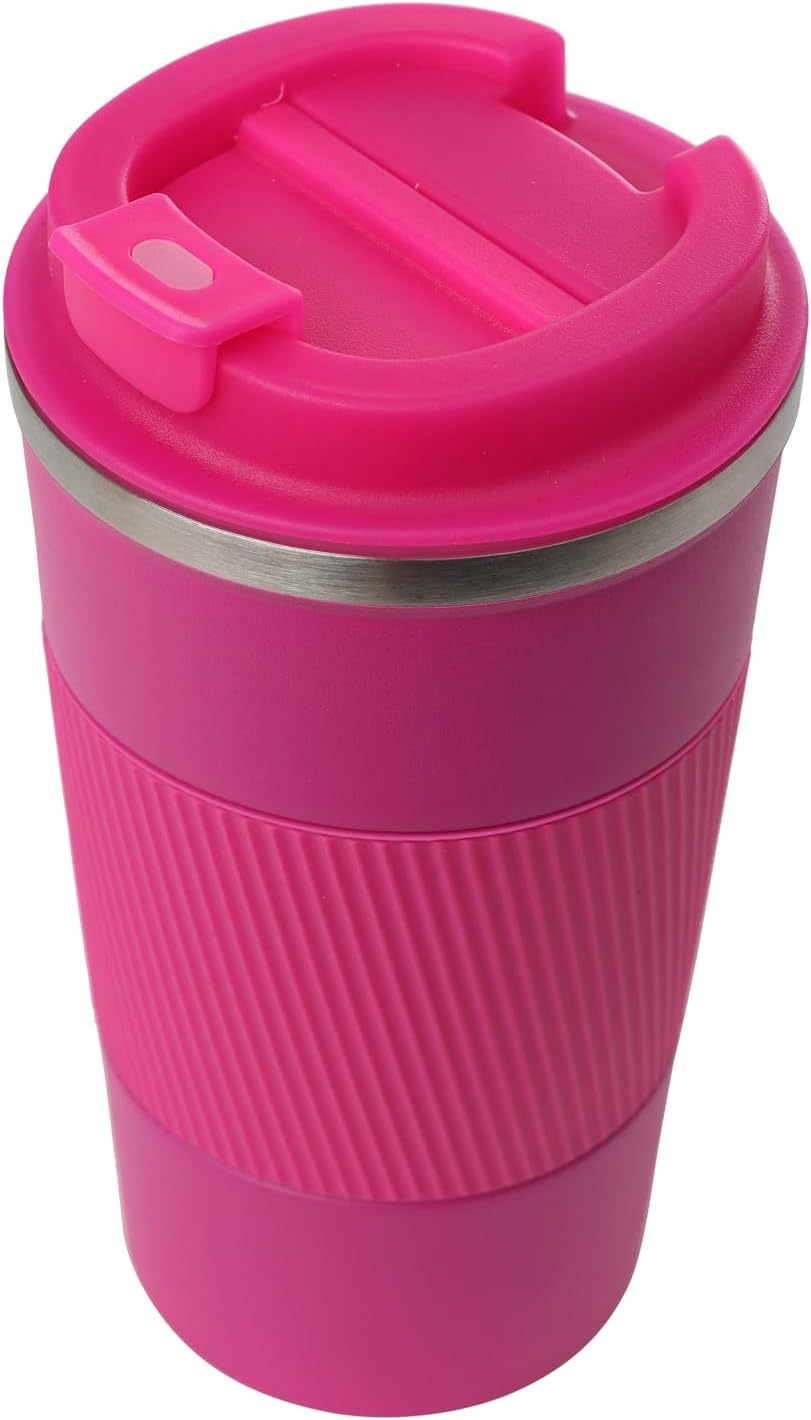 Dominica 18 oz Travel Coffee Mug - Double Wall Vacuum Insulated Stainless Steel Tumbler with Flip Lid, Leak-Proof Coffee Cup with Non-Slip Silicone Base, Hot & Cold Drink Container