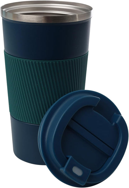 Dominica 18 oz Travel Coffee Mug - Double Wall Vacuum Insulated Stainless Steel Tumbler with Flip Lid, Leak-Proof Coffee Cup with Non-Slip Silicone Base, Hot & Cold Drink Container