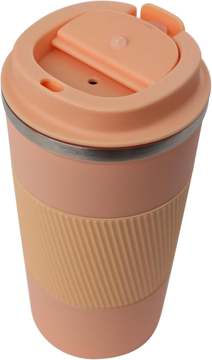 Dominica 18 oz Travel Coffee Mug - Double Wall Vacuum Insulated Stainless Steel Tumbler with Flip Lid, Leak-Proof Coffee Cup with Non-Slip Silicone Base, Hot & Cold Drink Container