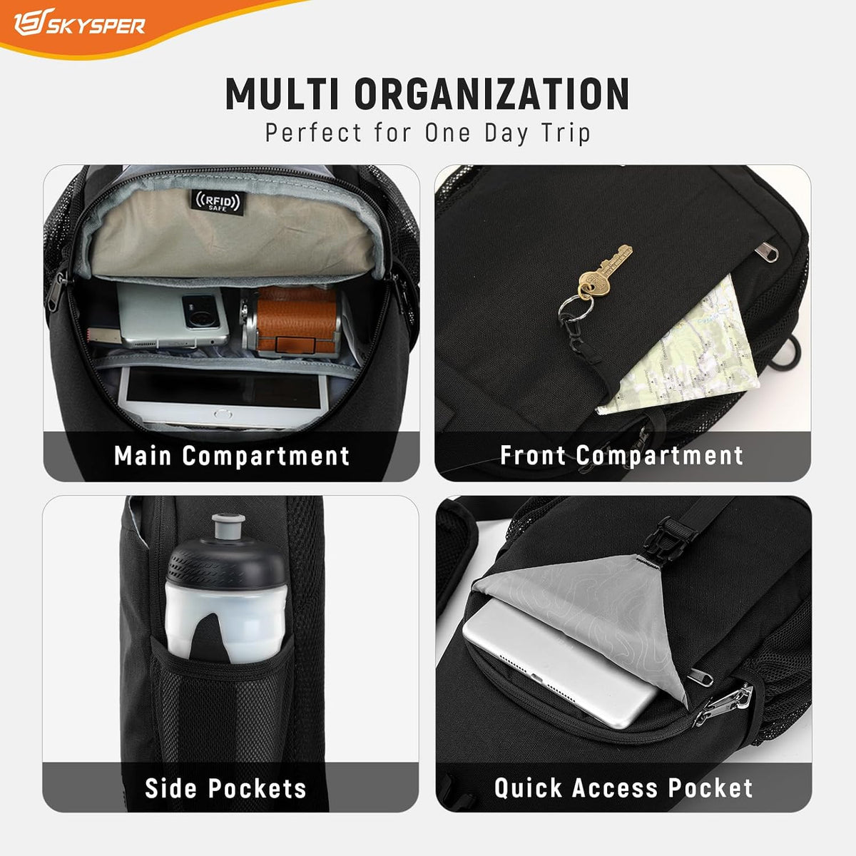 Sling Bag RFID Cross Body Bag Recycled Crossbody Backpack Travel Daypack