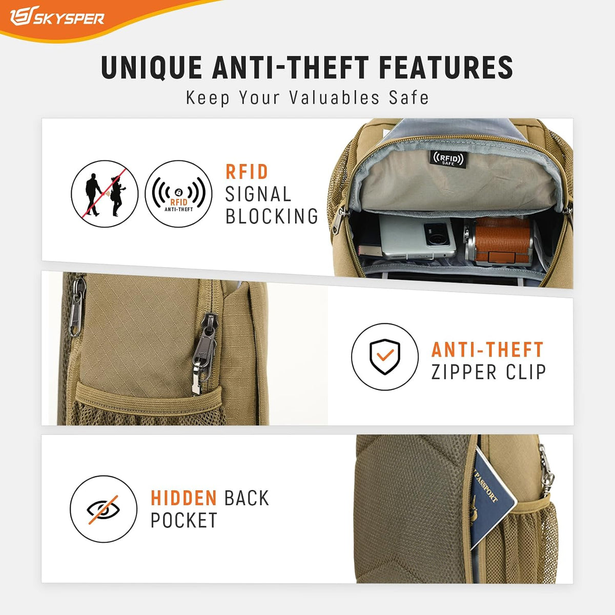 Sling Bag RFID Cross Body Bag Recycled Crossbody Backpack Travel Daypack