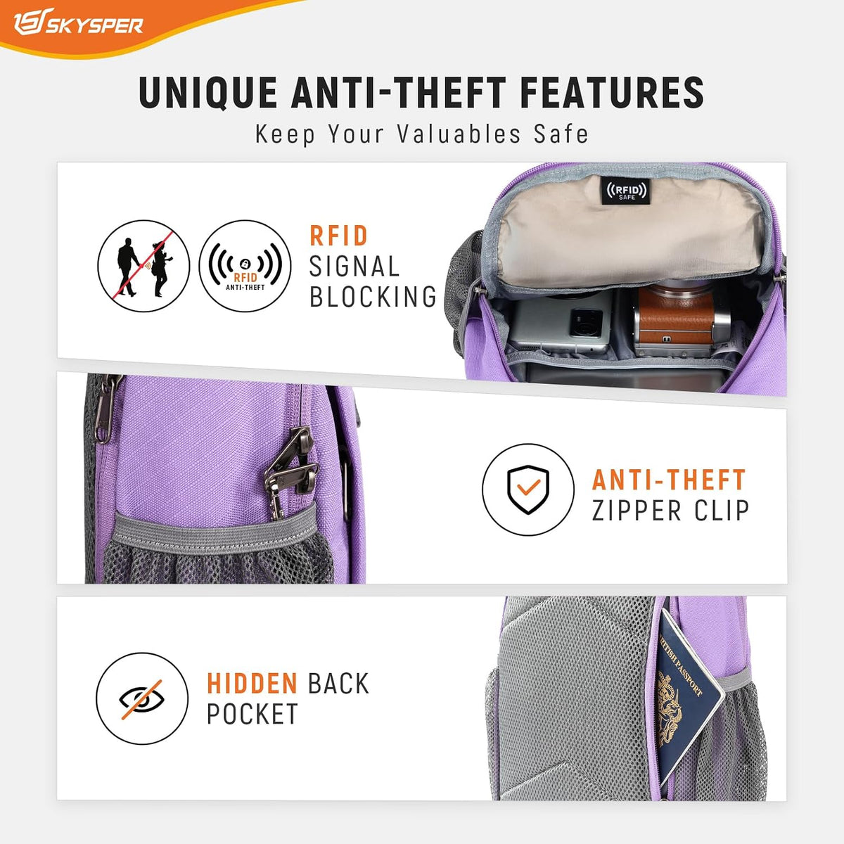 Sling Bag RFID Cross Body Bag Recycled Crossbody Backpack Travel Daypack