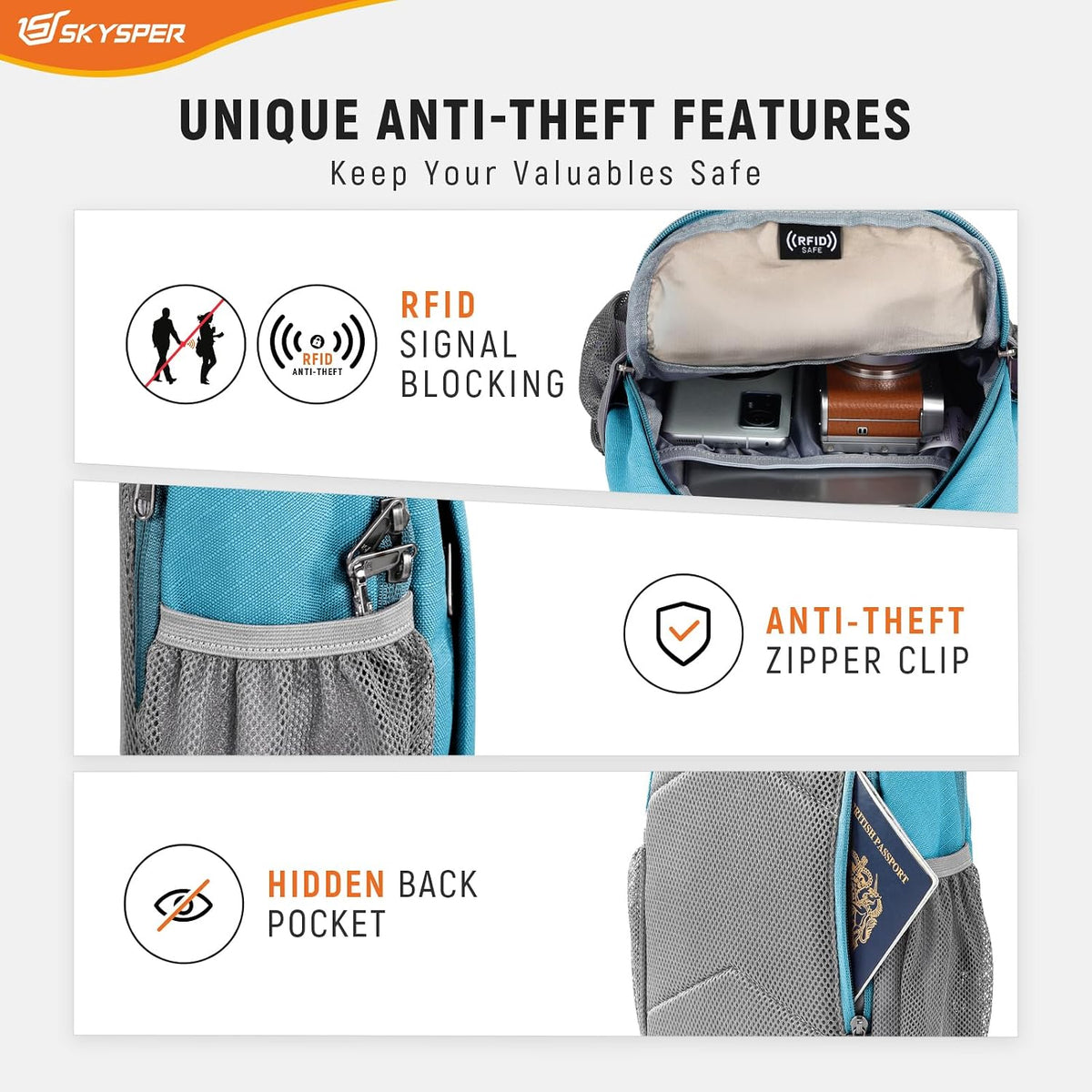 Sling Bag RFID Cross Body Bag Recycled Crossbody Backpack Travel Daypack