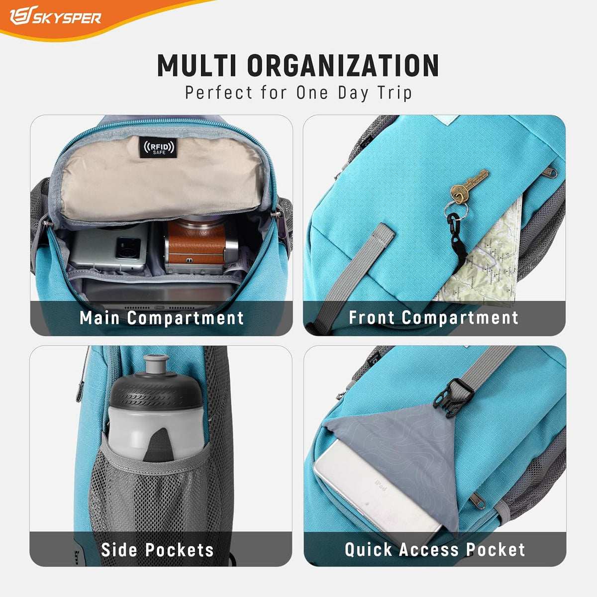 Sling Bag RFID Cross Body Bag Recycled Crossbody Backpack Travel Daypack