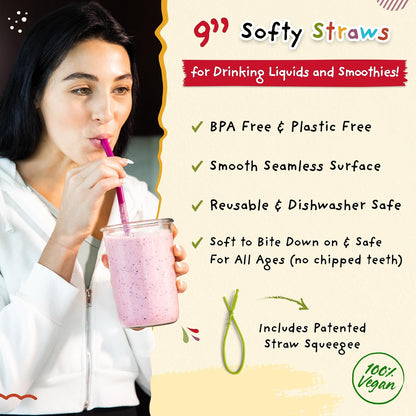 Premium Reusable Stainless Steel Drinking Straws With Silicone Tips + Patented Straw Cleaners and Carrying Case - 9” Long Metal With Curved Bend for 20/30/32oz Tumblers