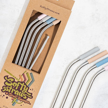 Premium Reusable Stainless Steel Drinking Straws With Silicone Tips + Patented Straw Cleaners and Carrying Case - 9” Long Metal With Curved Bend for 20/30/32oz Tumblers