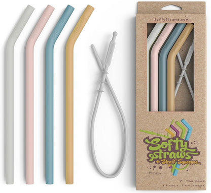 Premium Reusable Stainless Steel Drinking Straws With Silicone Tips + Patented Straw Cleaners and Carrying Case - 9” Long Metal With Curved Bend for 20/30/32oz Tumblers