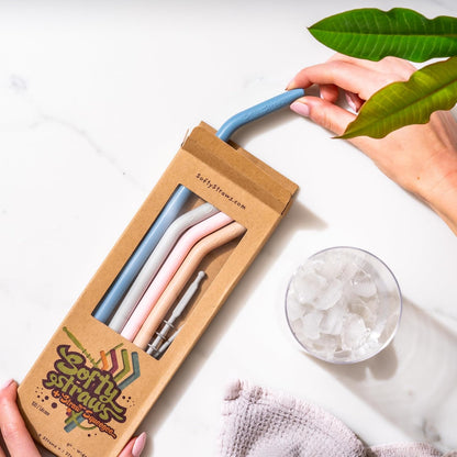 Premium Reusable Stainless Steel Drinking Straws With Silicone Tips + Patented Straw Cleaners and Carrying Case - 9” Long Metal With Curved Bend for 20/30/32oz Tumblers