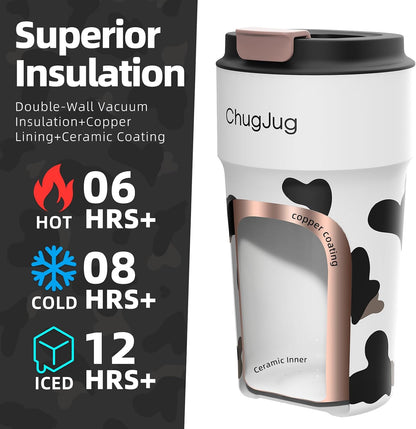 16 oz Travel Coffee Mug with Ceramic Coating, Cute Insulated Tumbler