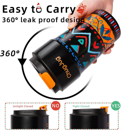 16 oz Travel Coffee Mug with Ceramic Coating, Cute Insulated Tumbler