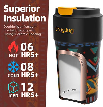 16 oz Travel Coffee Mug with Ceramic Coating, Cute Insulated Tumbler