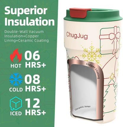 16 oz Travel Coffee Mug with Ceramic Coating, Cute Insulated Tumbler