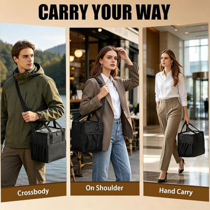 Reusable 4 Cup Insulated Drink Carrier Bag, Portable Coffee Cup Holder with Adjustable Shoulder Strap & Foldable Design, Water Bottle Caddy with Adjustable Dividers for Beverage, Travel & Delivery