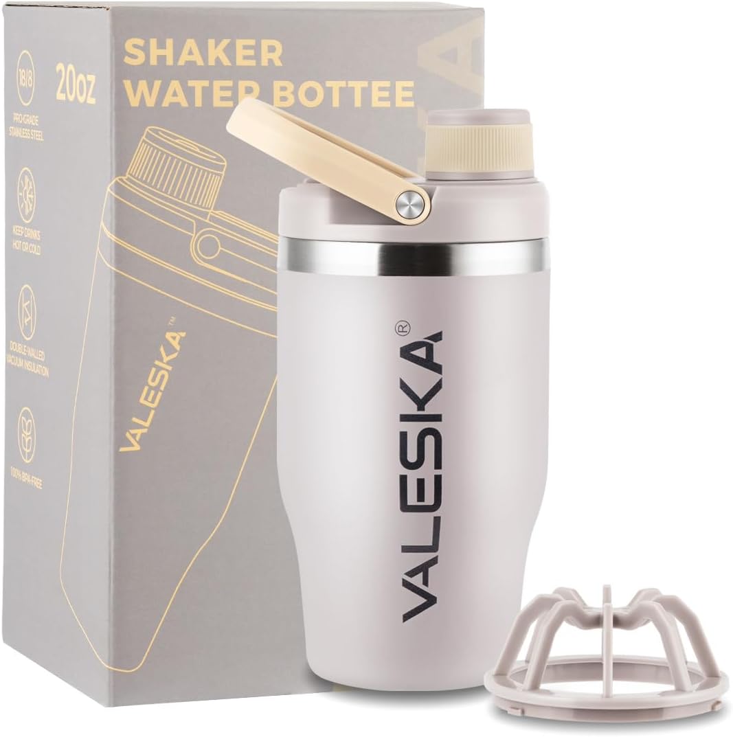 Protein Shaker Bottle | 20oz Insulated Stainless Steel Protein Shaker, BPA Free, Leak Proof, Dishwasher Safe, Perfect for Protein Shakes and Pre Workout | Green