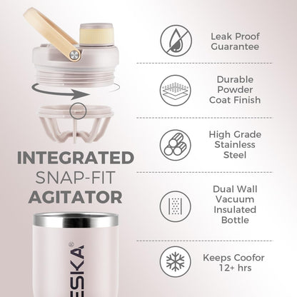 Protein Shaker Bottle | 20oz Insulated Stainless Steel Protein Shaker, BPA Free, Leak Proof, Dishwasher Safe, Perfect for Protein Shakes and Pre Workout | Green