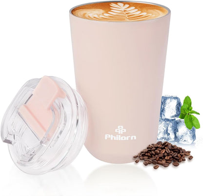 Pink Coffee Tumbler - 12 OZ Insulated Coffee Mug With Lid | Leak Proof Thermo Cup for Hot and Iced Drinks, Stainless Steel Vacuum Pink Cup with Double Wall