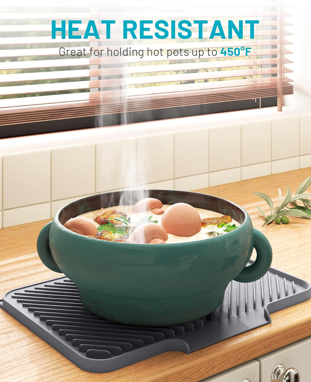 Dish Drying Mat Kitchen Counter - Silicone Dish Drying Pad with Built-in Drain for Sink, Refrigerator and Drawer Liner, Easy Clean, Non-Slip, Heat Resistant, 14.8" x 10.7"