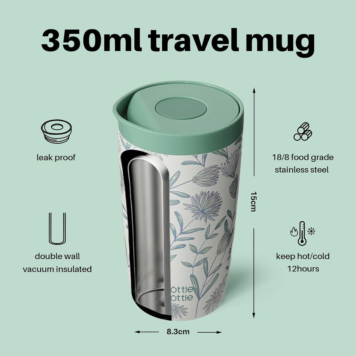 BOTTLE BOTTLE Insulated Coffee Tumbler with Push Button Lid 16oz(Green)