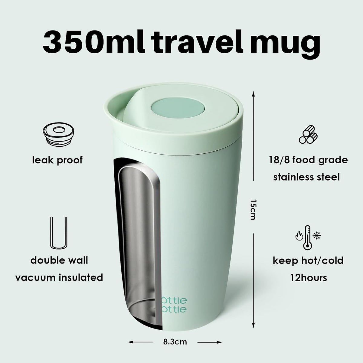 BOTTLE BOTTLE Insulated Coffee Tumbler with Push Button Lid 16oz(Green)