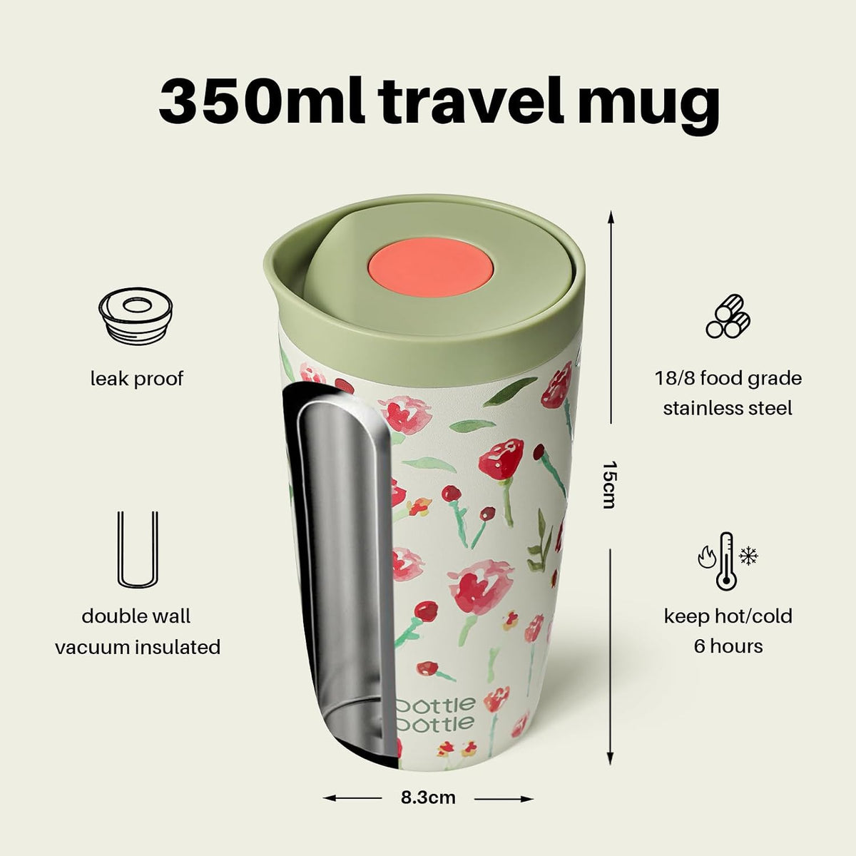 BOTTLE BOTTLE Insulated Coffee Tumbler with Push Button Lid 16oz(Green)