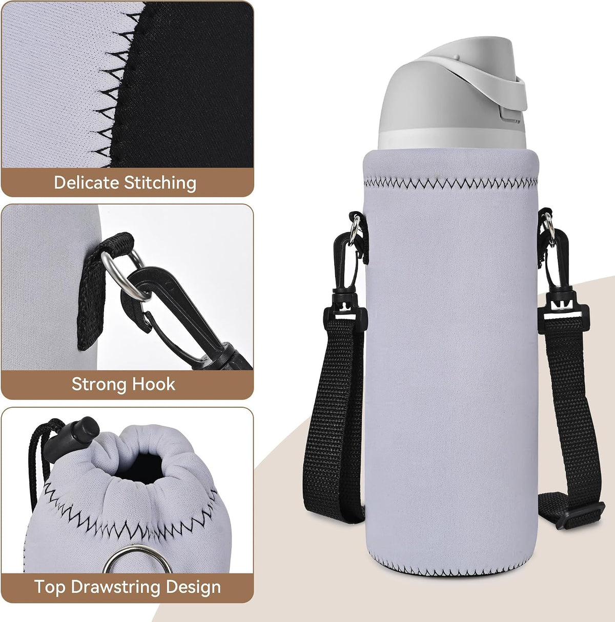 Water Bottle Sling Bag Carrier Crossbody Sleeve,Insulated Neoprene Bottle Case Holder Pouch Cover 500ML/17oz with Shoulder Strap for Walking Women Men