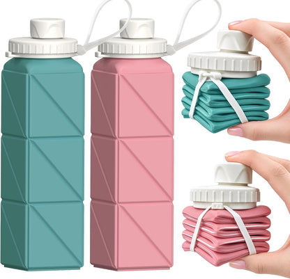 Collapsible Water Bottles 2 Pack, 21oz/610mL, Silicone Travel Water Bottle