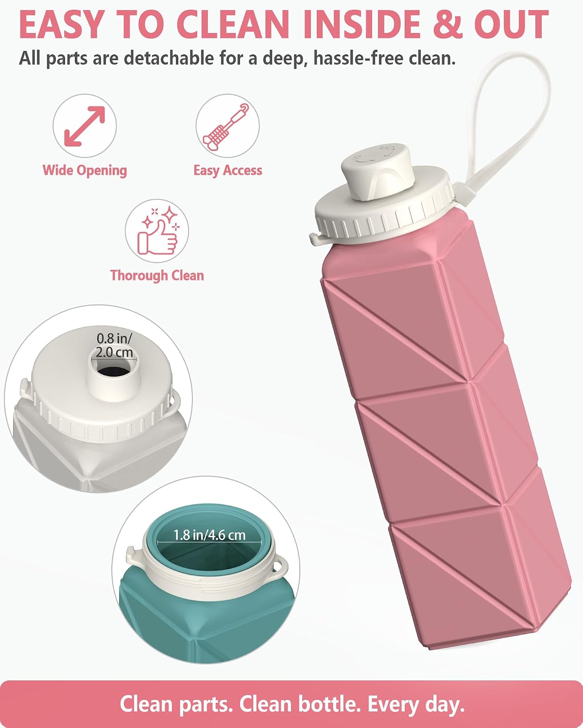 Collapsible Water Bottles 2 Pack, 21oz/610mL, Silicone Travel Water Bottle