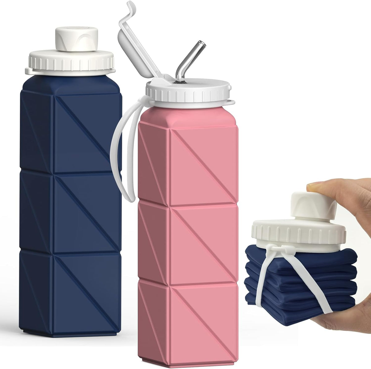 Collapsible Water Bottles 2 Pack, 21oz/610mL, Silicone Travel Water Bottle