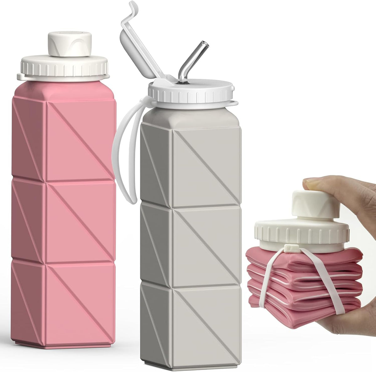 Collapsible Water Bottles 2 Pack, 21oz/610mL, Silicone Travel Water Bottle