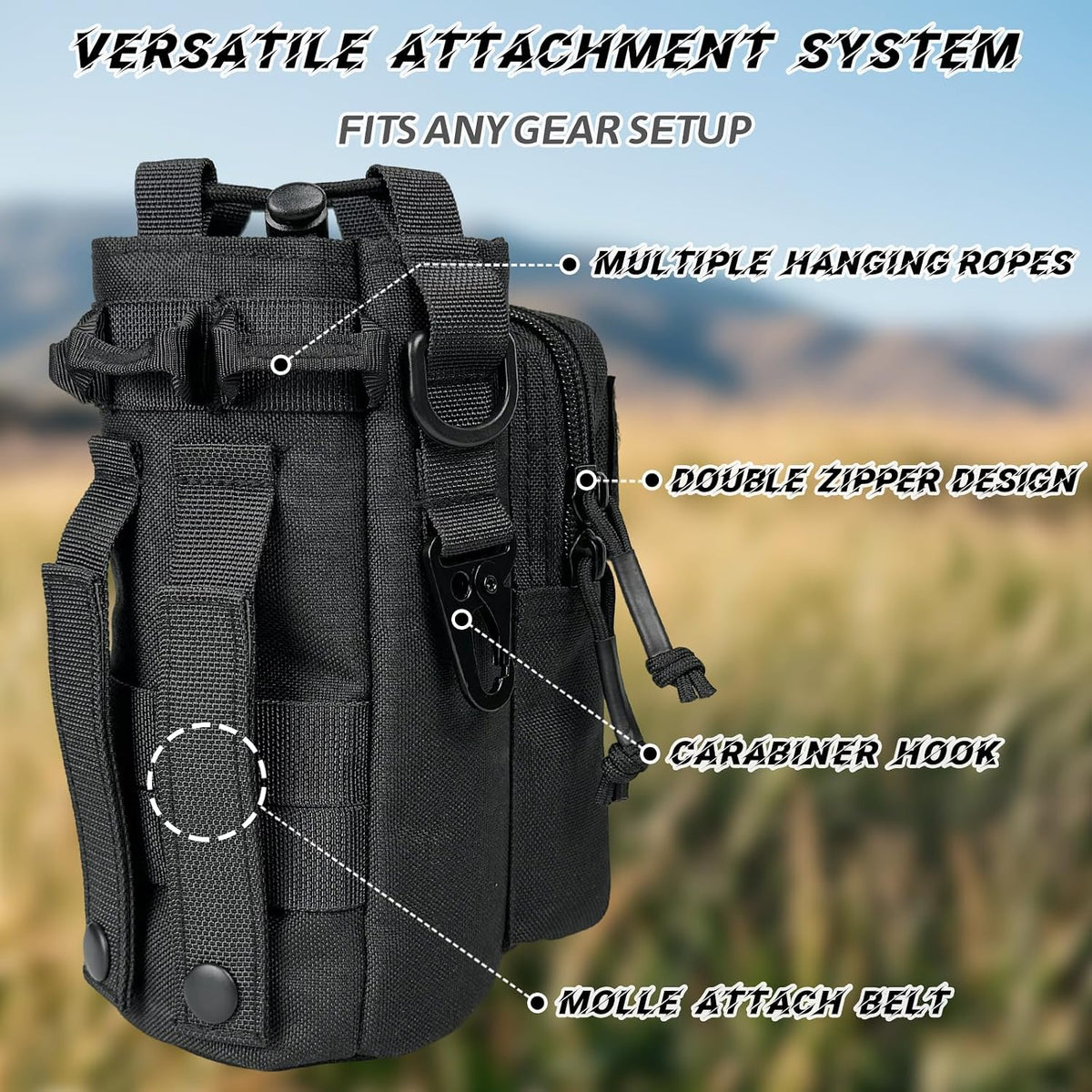 Water Bottle Holder with Strap - Tactical Insulated Water Bottle Sleeve with MOLLE System Water Bottle Cover Cross-Body Pouch for Walking Hiking Camping Gym 32oz&40oz