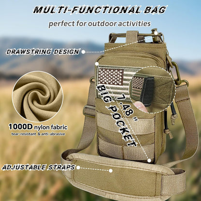 Water Bottle Holder with Strap - Tactical Insulated Water Bottle Sleeve with MOLLE System Water Bottle Cover Cross-Body Pouch for Walking Hiking Camping Gym 32oz&40oz