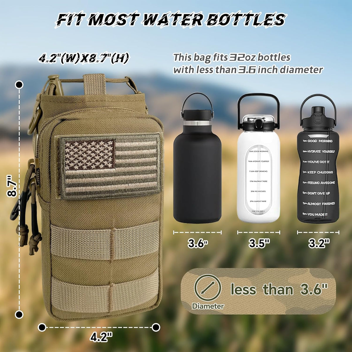 Water Bottle Holder with Strap - Tactical Insulated Water Bottle Sleeve with MOLLE System Water Bottle Cover Cross-Body Pouch for Walking Hiking Camping Gym 32oz&40oz