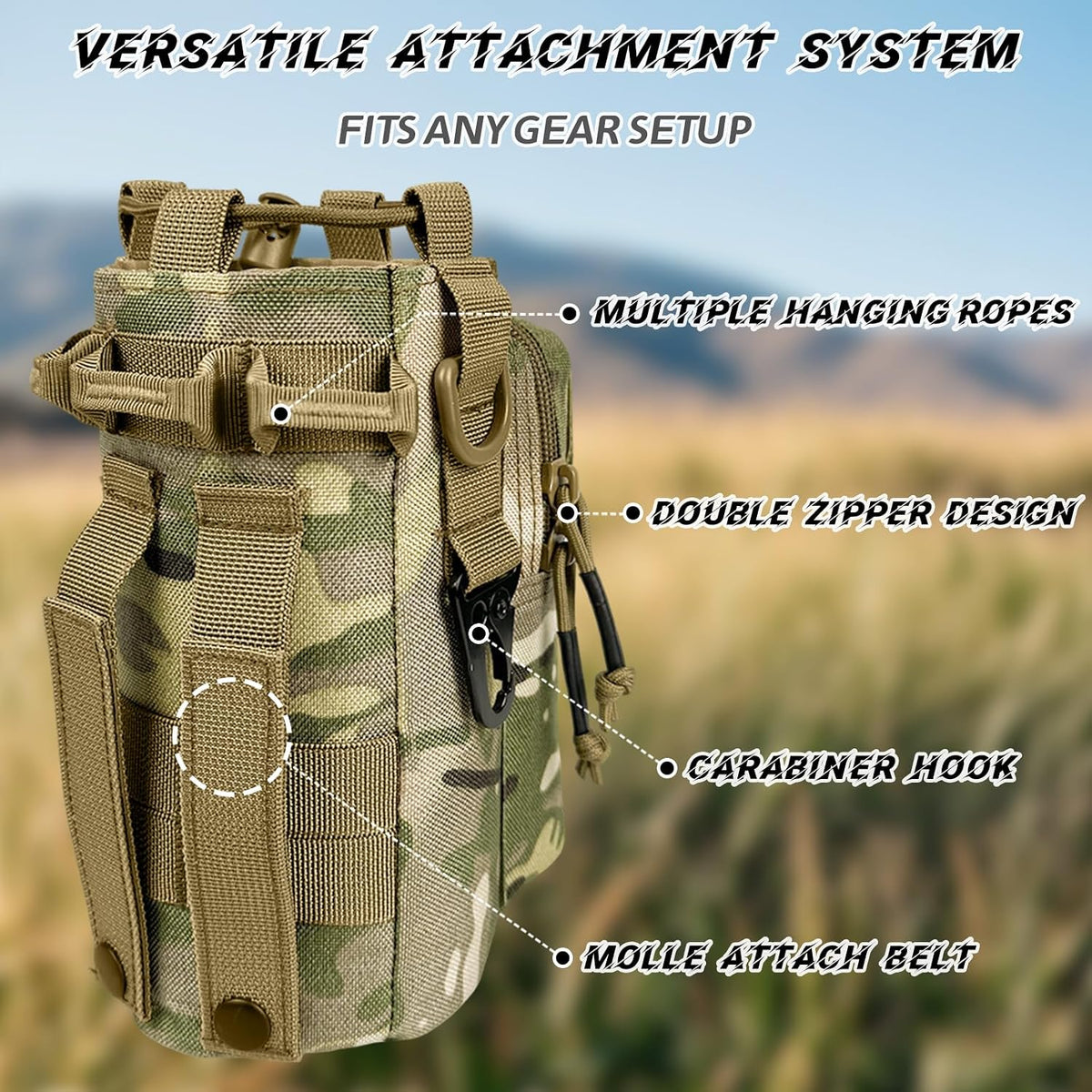 Water Bottle Holder with Strap - Tactical Insulated Water Bottle Sleeve with MOLLE System Water Bottle Cover Cross-Body Pouch for Walking Hiking Camping Gym 32oz&40oz