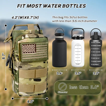 Water Bottle Holder with Strap - Tactical Insulated Water Bottle Sleeve with MOLLE System Water Bottle Cover Cross-Body Pouch for Walking Hiking Camping Gym 32oz&40oz