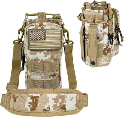 Water Bottle Holder with Strap - Tactical Insulated Water Bottle Sleeve with MOLLE System Water Bottle Cover Cross-Body Pouch for Walking Hiking Camping Gym 32oz&40oz