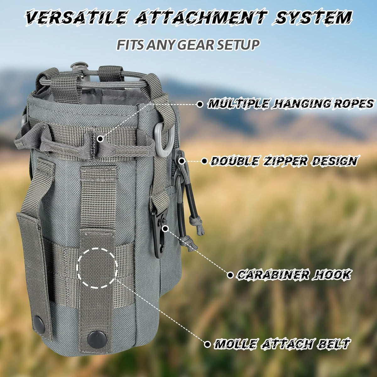 Water Bottle Holder with Strap - Tactical Insulated Water Bottle Sleeve with MOLLE System Water Bottle Cover Cross-Body Pouch for Walking Hiking Camping Gym 32oz&40oz