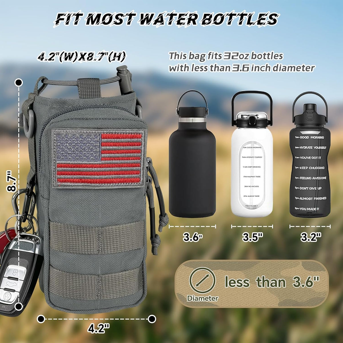 Water Bottle Holder with Strap - Tactical Insulated Water Bottle Sleeve with MOLLE System Water Bottle Cover Cross-Body Pouch for Walking Hiking Camping Gym 32oz&40oz