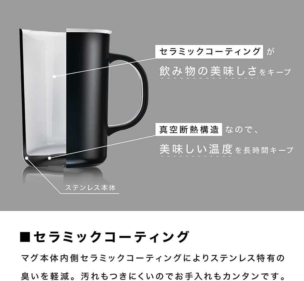 CMG-350-W Ceramic Coating Vacuum Double Insulated Mug, White, 11.8 fl oz (350 ml), Lid Included