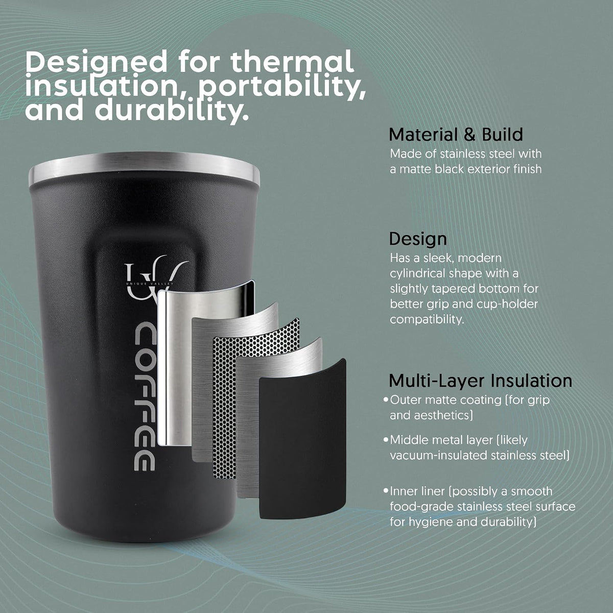 Insulated Coffee Mug with Lid, 12oz/380ml Stainless Steel Travel Coffee Tumbler – Leakproof Reusable Coffee Cup for Hot & Cold Drinks, Spill-Proof Thermal Mug for Car, Office & Travel – Black