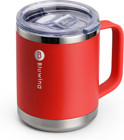 Insulated Coffee Mug with Lid, 12 oz Travel Coffee mug with handle Double Wall Stainless Steel Travel Tumbler Cup, Spill Proof (Purple)