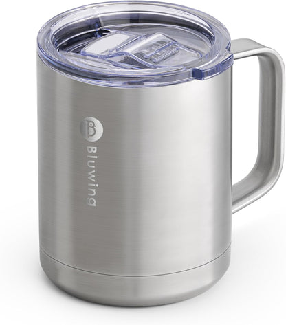 Insulated Coffee Mug with Lid, 12 oz Travel Coffee mug with handle Double Wall Stainless Steel Travel Tumbler Cup, Spill Proof (Purple)