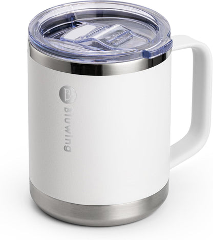 Insulated Coffee Mug with Lid, 12 oz Travel Coffee mug with handle Double Wall Stainless Steel Travel Tumbler Cup, Spill Proof (Purple)
