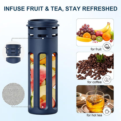 Fruit Infuser Water Bottle, 64oz Insulated Jug with Straw & Carry Strap
