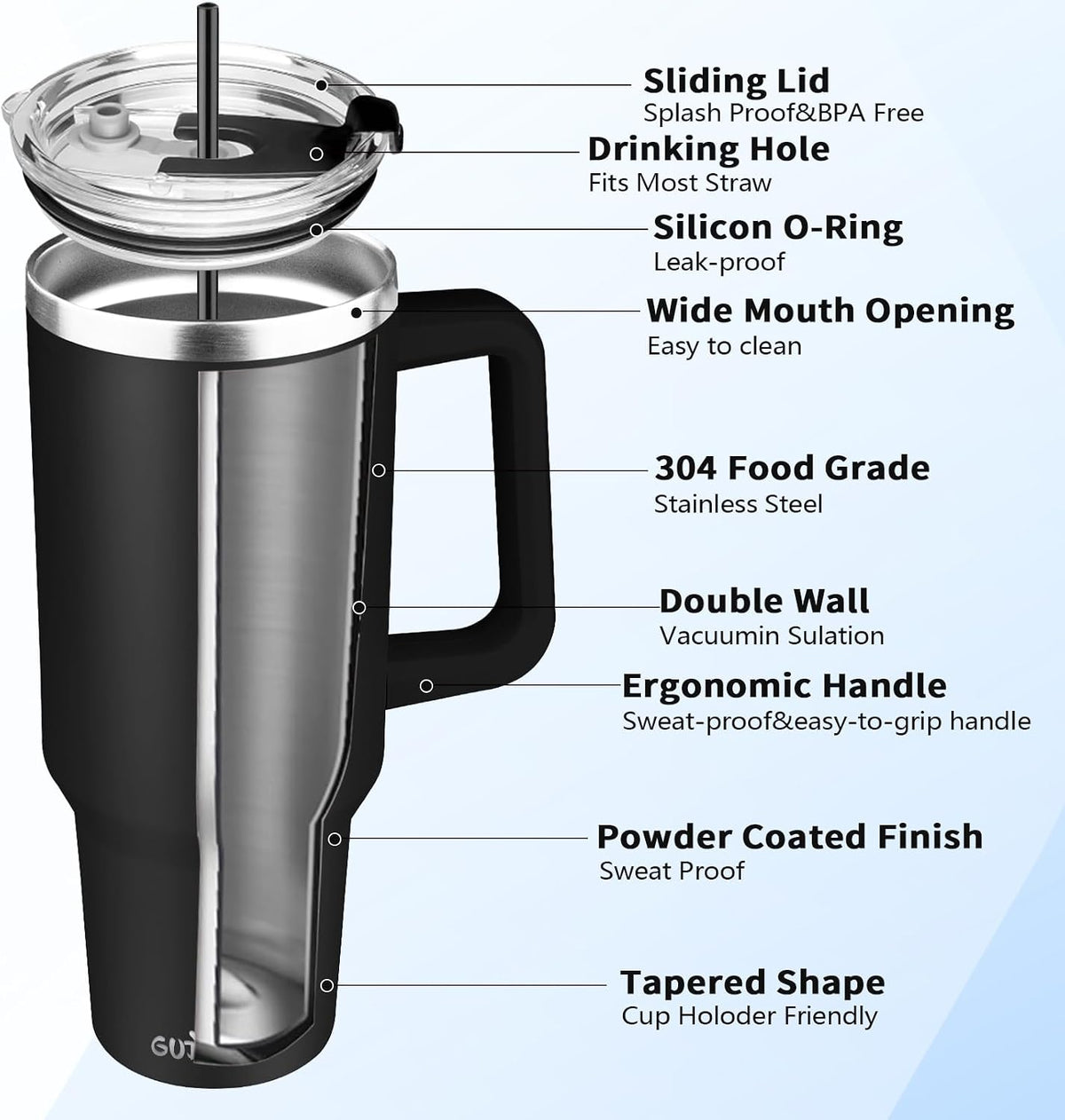 40 oz Tumbler with Handle, Insulated Tumbler with Lid and Straw, Reusable Stainless Steel Vacuum Insulated Cup, 100% Leak Proof Thermal Travel Coffee Mug Cup for Cold and Hot (Light Purple)