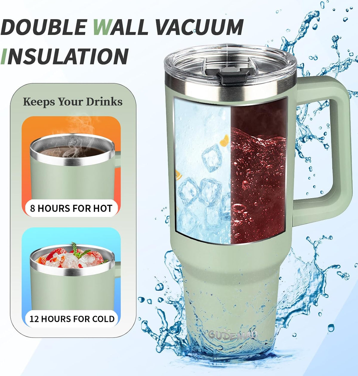 40 oz Tumbler with Handle, Insulated Tumbler with Lid and Straw, Reusable Stainless Steel Vacuum Insulated Cup, 100% Leak Proof Thermal Travel Coffee Mug Cup for Cold and Hot (Light Purple)