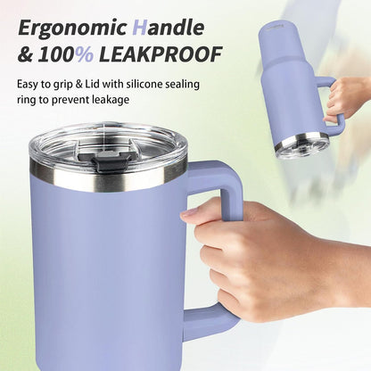 40 oz Tumbler with Handle, Insulated Tumbler with Lid and Straw, Reusable Stainless Steel Vacuum Insulated Cup, 100% Leak Proof Thermal Travel Coffee Mug Cup for Cold and Hot (Light Purple)