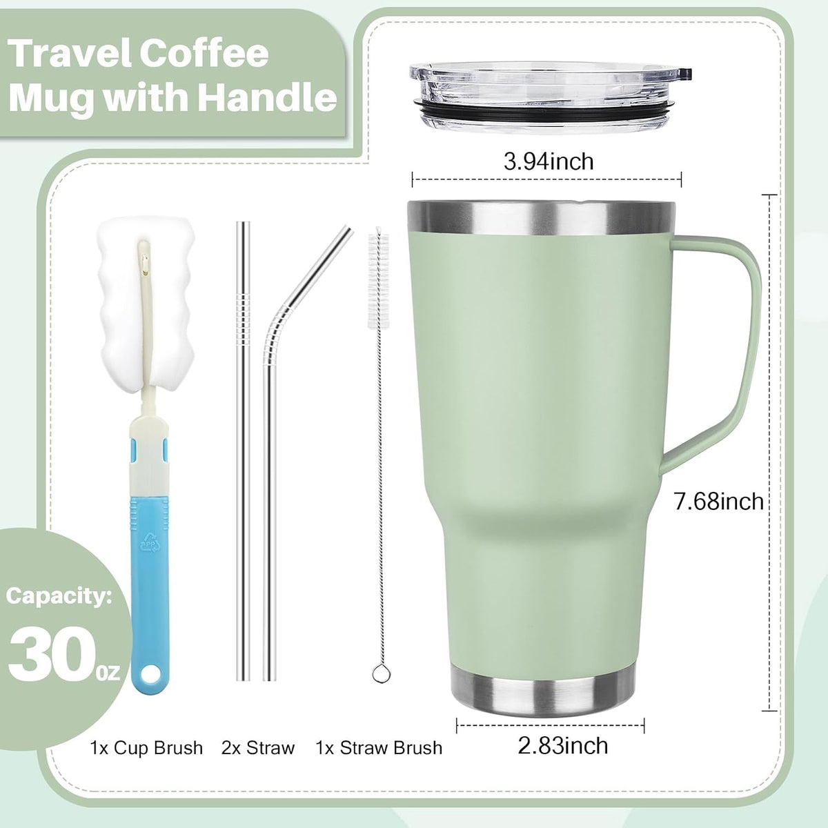 40 oz Tumbler with Handle, Insulated Tumbler with Lid and Straw, Reusable Stainless Steel Vacuum Insulated Cup, 100% Leak Proof Thermal Travel Coffee Mug Cup for Cold and Hot (Light Purple)
